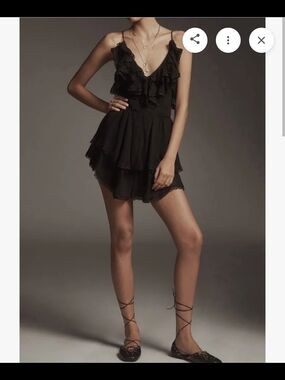 Anthropologie Maeve Black Ruffle-Tiered Spaghetti Strap Romper